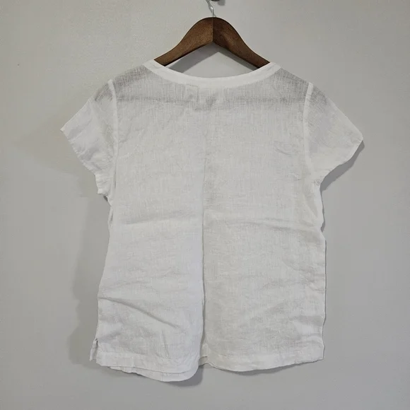 Cynthia Rowley Top Womens 100% Linen Side Button Boxy Lagenlook Minimalist White - Picture 2 of 5